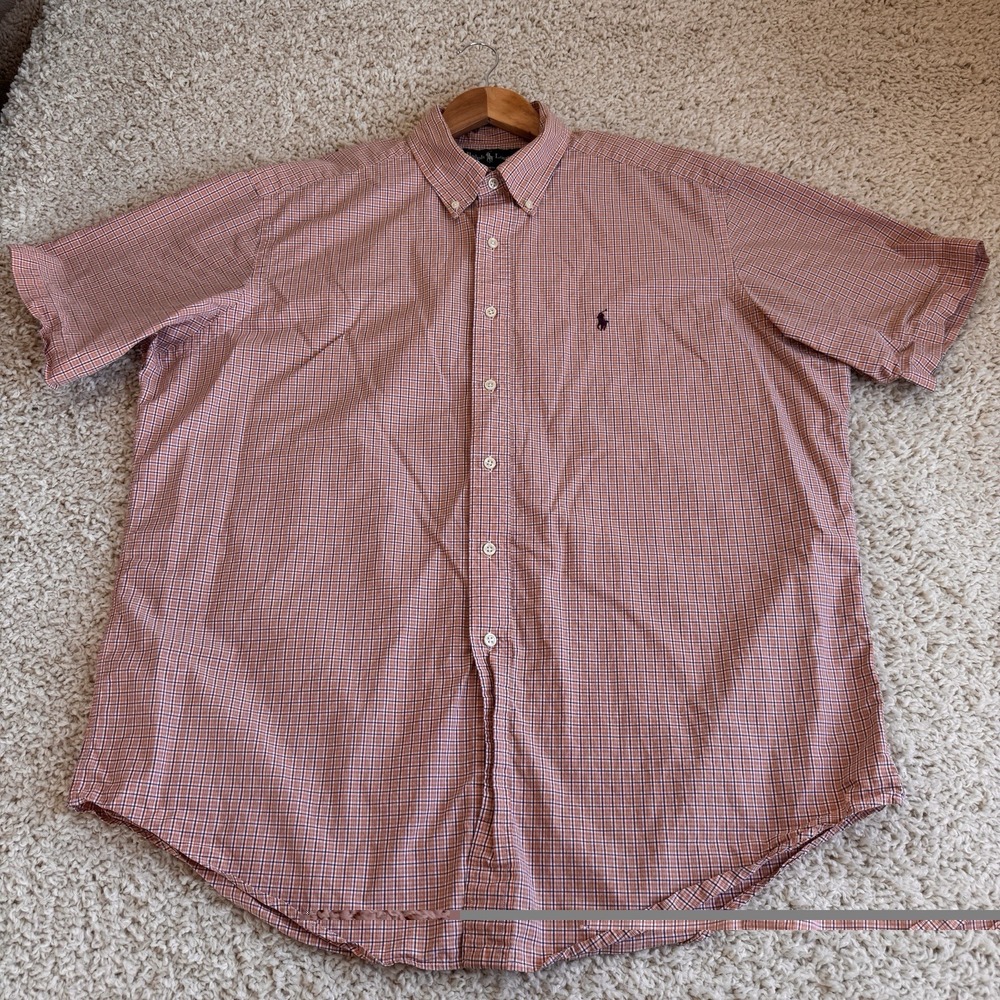 Ralph Lauren Button Down Shirt Mens XL Orange Purple Plaid Excellent Classic Fit